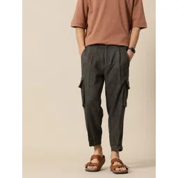 Mr Bowerbird Men Chevron Self Design Tweed Pleated Cargos Trousers-picture-18