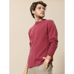 Mr Bowerbird Men Magenta Solid Round-Neck Pullover Sweater-picture-28