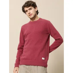 Mr Bowerbird Men Magenta Solid Round-Neck Pullover Sweater image 5