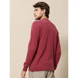 Mr Bowerbird Men Magenta Solid Round-Neck Pullover Sweater image 4