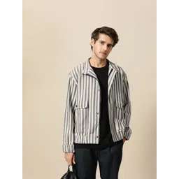 Mr Bowerbird Men Off White Navy Blue Striped Tailored Jacket-picture-40