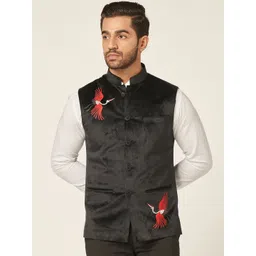 MR BUTTON Mandarin Collar Embroidered Detail Velvet Nehru Jackets-picture-32