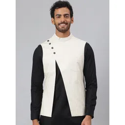 MR BUTTON Men Beige Printed Woven Nehru Jacket-picture-34