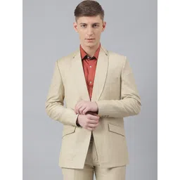 MR BUTTON Men Beige Solid Slim-Fit Single-Breasted Formal Blazer-picture-33