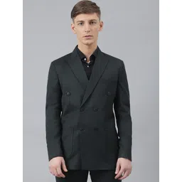 MR BUTTON Men Green Solid Slim-Fit Double Breasted Formal Blazer-picture-34