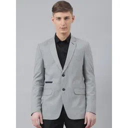 MR BUTTON Men Grey Solid Slim Fit Single Breasted Formal Blazer-picture-13