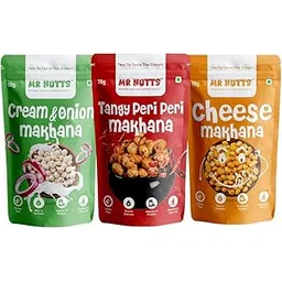 MR NUTTS Makhana Snacks Combo Pack, Cream & Onion, Tangy Peri Peri, Cheese Flavours, 50g Each, Pack of 3-picture-22