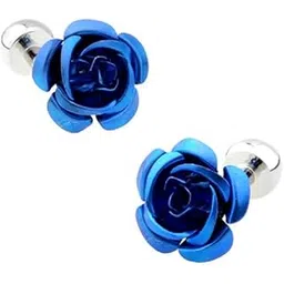 mrcuff Rose Flower Blue Pair of Cufflinks in a Presentation Gift Box with a Polishing Cloth, Metal, no gemstone-picture-6