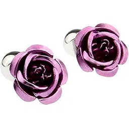 mrcuff Rose Purple Flower Pair Cufflinks in a Presentation Gift Box & Polishing Cloth, microfiber-picture-13