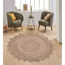 mric Beige Floral Jute 3 ft x 3 ft Hand Woven Round Carpet-picture-30