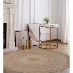 mric Beige Jute Solid 6 Feet Round Hand Woven Carpet-picture-29