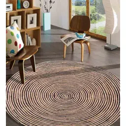 mric Black Geometric Jute 3 ft x 3 ft Hand Woven Round Carpet-picture-37