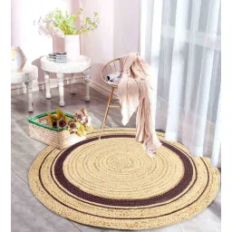 mric Brown Geometric Jute 3 ft x 3 ft Machine Made Round Carpet-picture-23