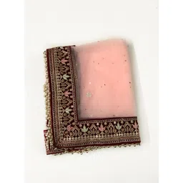 ms creations Net Embellished, Embroidered Maroon, Pink Women Dupatta-picture-26