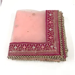 ms creations Net Embellished, Embroidered Pink, Peach Women Dupatta-picture-11