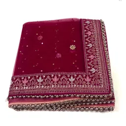 ms creations Net Embellished, Embroidered Pink Women Dupatta-picture-13