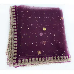 ms creations Net Embroidered Purple Women Dupatta-picture-14