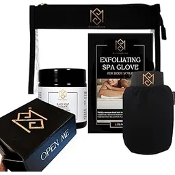 MS Moroccan Black Soap and Exfoliating Glove Kit for Body Scrub - For Dead Skin Scrubbing And Deep Pore Cleansing - incl. 1 Moroccan Black Soap (Olive Based), 1 Exfoliating Glove (Kessa mitt) and 1 Toiletry Bag - by MoroccanSource-picture-17