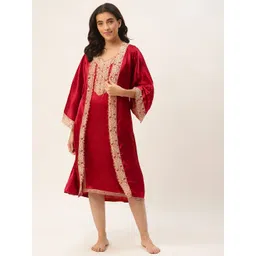 ms.lingies Ms Lingies Maroon & Beige Satin Baby Doll with Robe-picture-13