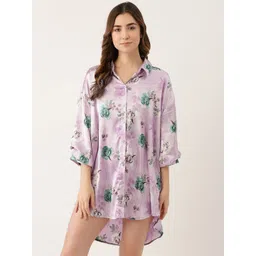 ms.lingies Ms Lingies Women Purple Floral Printed Shirt Style Nightdress-picture-26