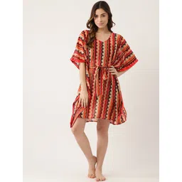 ms.lingies Ms Lingies Women Red Abstract Printed Kaftan Nightdress-picture-30