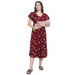 Ms.Lingies Women Floral Printed Round Neck Pure Cotton Maternity Maxi Nightdress-picture-27