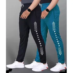 msrealson Pack of 2 Men Printed Light Blue, Black Track Pants-picture-26