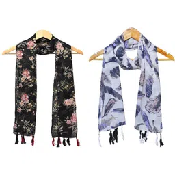 mss fashion Printed Chiffon Women Black, White Stole, Scarf, Fancy Scarf-picture-18