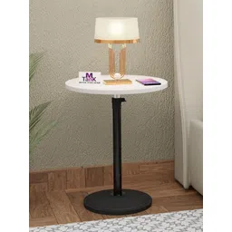 MTANK White & Black Wooden & Metal Round Adjustable Bedside Table-picture-18
