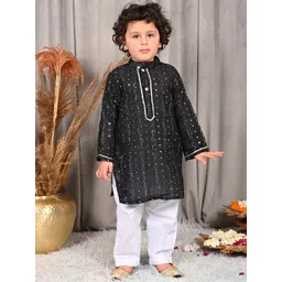 MUDKID Boys Embroidered Regular Mirror Work Kurta with Dhoti Pants-picture-55