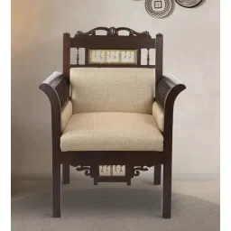 Maharaja Teak Wood 1 Seater Sofa in Beige & Walnut Finish-image-17