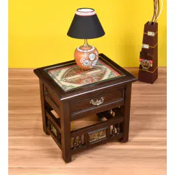 mudramark from pepperfry Toledo Teak Wood Bedside Table in Walnut Finish with Drawer-picture-35