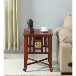 Petunia Sheesham Wood End Table In Honey Oak Finish With Muticolour Tiles-image-28