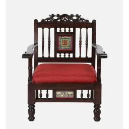 mudramark from pepperfry Teak Wood 1 Seater Sofa in Red & Walnut Finish image 5