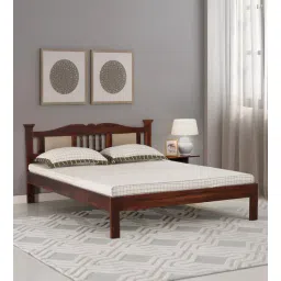 Uttara Sheesham Wood King Size Bed In Honey Oak Finish With Padded Headrest-image-2