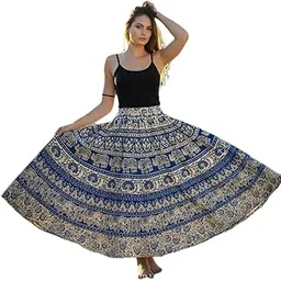 Mudrika Fashions Women's Cotton Sanganeri Print Skirt,Hand Block Rajasthani Elastic Skirt-picture-51