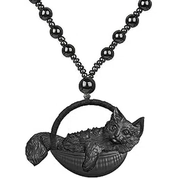 mudtale Black Cat in Basket Pendant Necklace Handmade Resin Charm with Beaded Chain Cute Animal Jewelry Gift for Men Women-picture-35