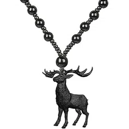 mudtale Elk Deer Pendant Necklace for Men Boys Black Color Handmade Majestic Animal Jewelry with Beaded Chain Forest Inspired Fashion Accessory for Nature Lovers Gift Purpose-picture-27