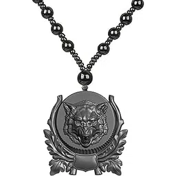 mudtale Tribal Wolf Pattern Beaded Chain Necklace For Men Women Boys Girls Stylish charm Tribal Jewelry Gift Bold Black wild Animal Design on Beads Mala chain Gift For Boys, Friend, Men Studs-picture-38