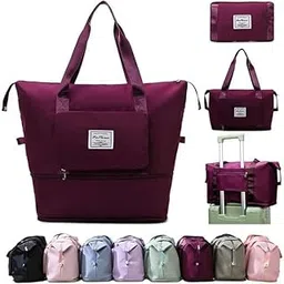 muej Nylon 41 Liter Expandable Travel Bags for Women, Duffle Bags for Women Luggage, Foldable Vanity Traveling Bag, Waterproof Hand Bag for Ladies Personal Items (Wine)-picture-24