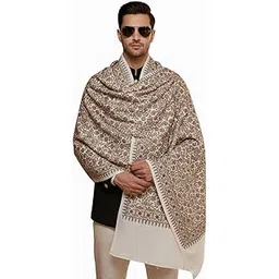 Men Fine Wool Shawl with Kashmiri Floral Embroidery & Contrast Border – Winter Shawls & Festival Wear for Mens-image-35