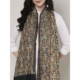 MUFFLY Floral Embroidered Kashmiri Jaal Thread Work Woollen Kalamkari Shawl image 5