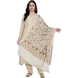 muffly Women Kashmiri Embroidered Fine Wool Shawl with Floral & Bird Motifs and Golden Border – Festival & Winter Wear Shawls for Womens-picture-13