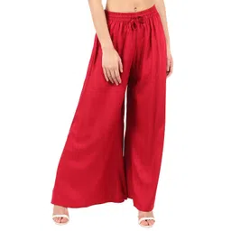 MUFFLY Women Maroon Flared Chambray Palazzos-picture-30