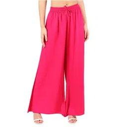 MUFFLY Women Pink Solid Flared Palazzos-picture-18