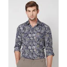 Mufti Floral Printed Spread Collar Opaque Slim Fit Cotton Casual Shirt-picture-35