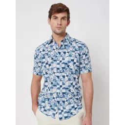 Mufti Floral Printed Spread Collar Short Sleeves Cotton Slim Fit Casual Shirt-picture-18