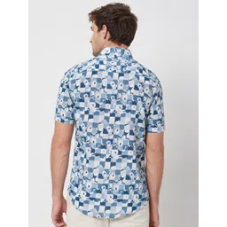 Mufti Floral Printed Spread Collar Short Sleeves Cotton Slim Fit Casual Shirt image 4