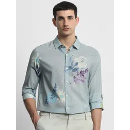 Mufti Men Slim Fit Floral Printed Spread Collar Casual Shirt-picture-38
