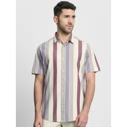 Mufti Men Slim Fit Vertical Striped Spread Collar Cotton Casual Shirt-picture-20